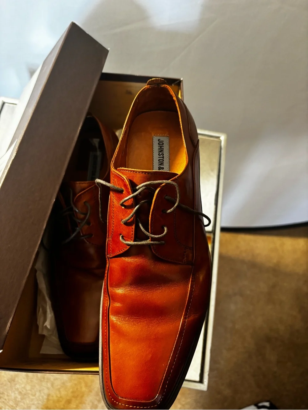 Johnston & Murphy Cognac Leather Lace-Up Oxfords